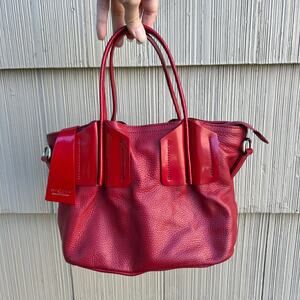 Nicoli 1975 Red Genuine Leather Double Strap Crossbody Handbag